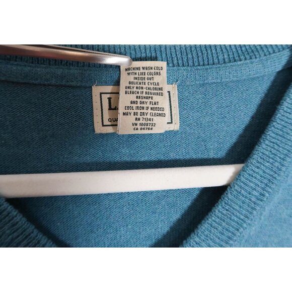 LL BEAN Cotton Cashmere V Neck Pullover Sweater Size XL Reg Blue/Green Long Slee - Picture 5 of 5
